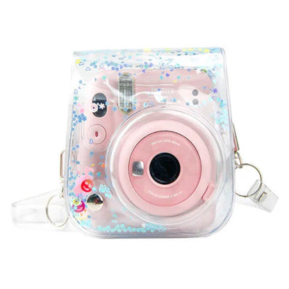 [CLEARANCE] Pikxi Cute Clear Transparent Case with Sling Type Bag Strap FUJIFILM Instax Mini 12 Instant Film Camera - Iridescent Daisy