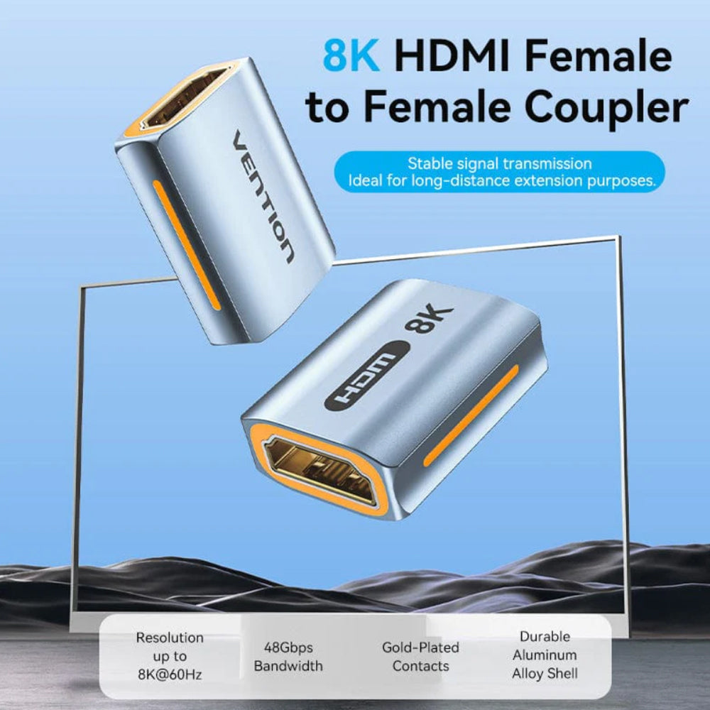 Vention 8K HDMI 2.1 Female to Female Coupler Connector with 48Gbps Transmission Speed and Backward Compatibility for PC Computer Laptop Smart TV Display Monitor Projector PS5/4/3 Gaming Console