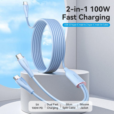 [CLEARANCE] Vention 1.5 meters 100W USB 2.0 Type C Male to Dual Male PD Fast Charging Data Cable with High-Speed 480mbps Transfer Rate for Smartphone, Tablet, Laptop, Gaming Console