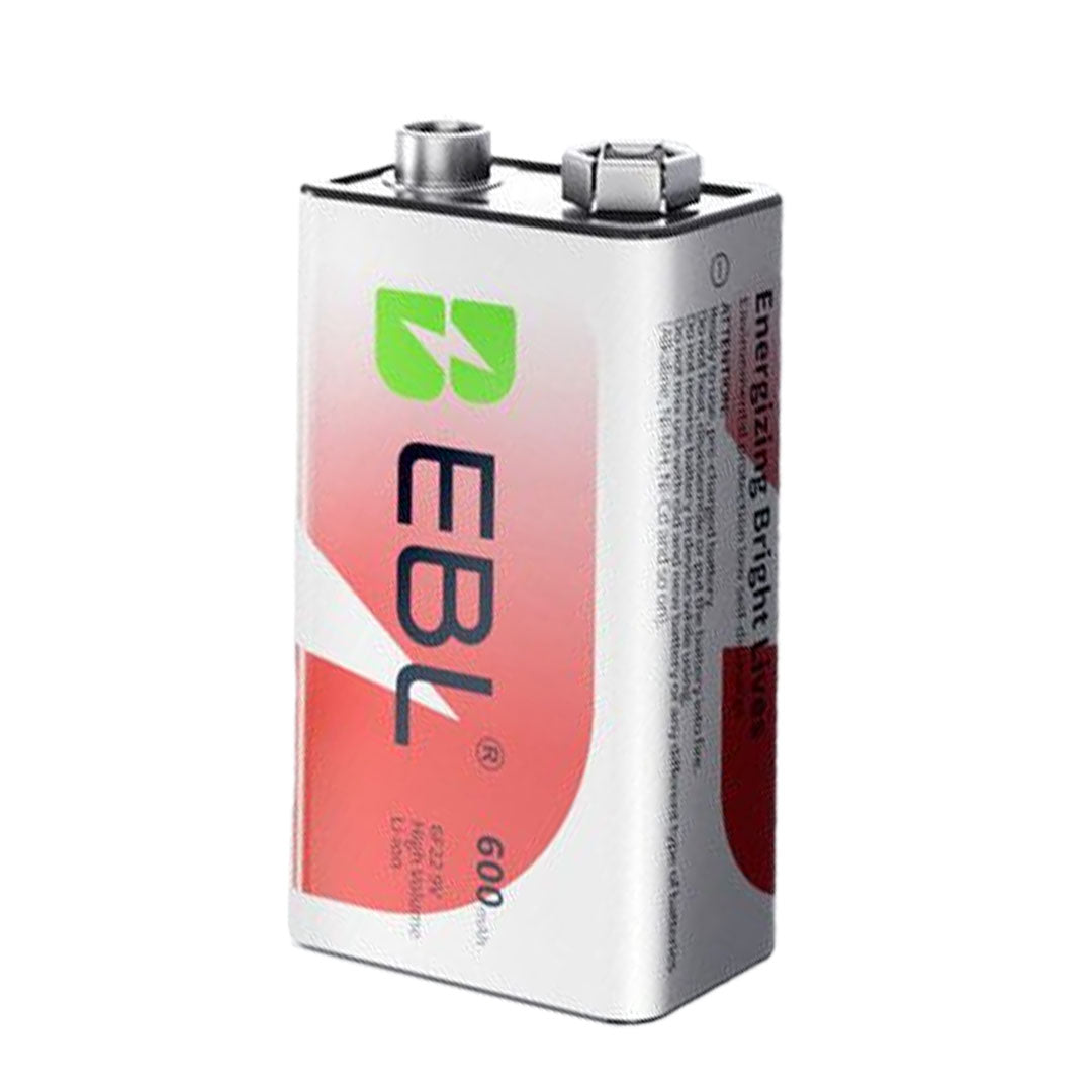 EBL 9V 6F22 600mAh High Volume Li-ion Lithium Ion Rechargeable Batteries with Up to 1200 Recharges, and Improved Low Self-Discharge for Portable and Emergency Electronics