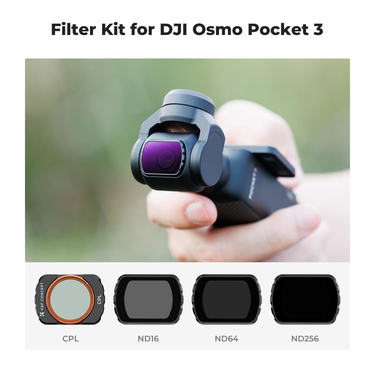 K&F Concept CPL Polarizing + ND16 - ND256 Neutral Density Magnetic Lens Filter Set for DJI Osmo Pocket 3 with (4+5+6 Stops) 8K Ultra HD, 28 Multi-Layer Anti-Scratch Waterproof Coating, Top AGC Glass | SKU-2150