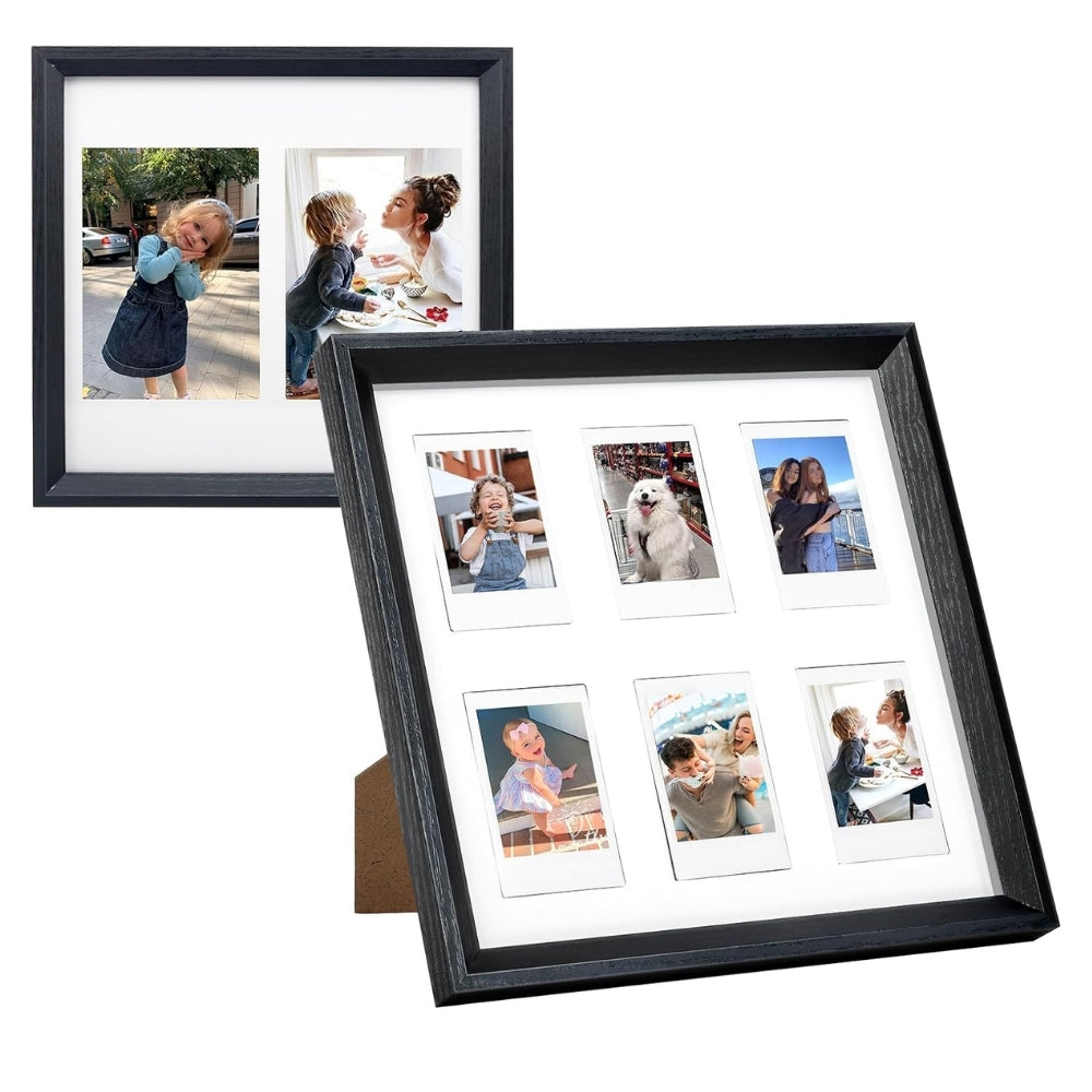 Pikxi 2-in-1 Wooden Picture Frame for FUJIFILM Instax Mini Film and 4R Photo Prints with Stand and Wall Mount