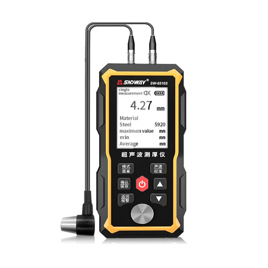 Sndway SW-6510S Ultrasonic Steel Glass Wall Thickness Meter Gauge Tester with Self-Calibration, Continuous Measurement, AVG and Alarm Function