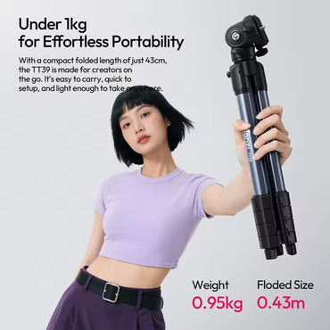 Ulanzi TT39 Aluminum Video Travel Tripod with 360° Panoramic Detachable Fluid Head, 1/4" Screw Mount, 3kg Max Load Capacity and Phone Holder Clamp with Cold Shoe for Photography, Vlogging, Livestreaming & Content Creation