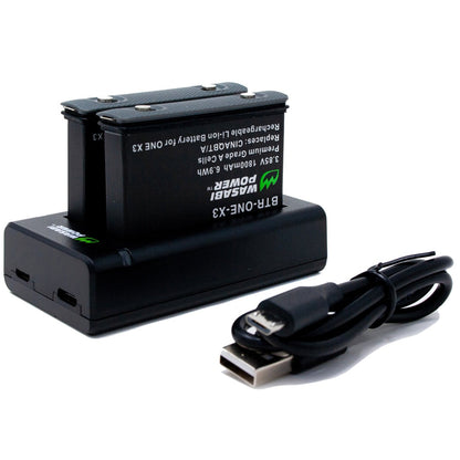 Wasabi Power Rechargeable Battery (2-Pack) 3.85V 1800mAh with USB Dual Charger Kit for Insta360 X3 Camera