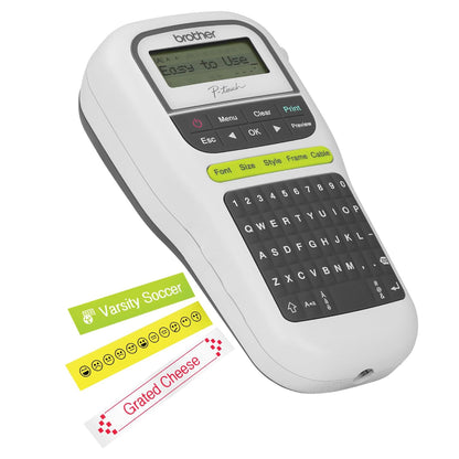 Brother P-Touch PT-H110 Portable Label Maker Printer w/ 3 Fonts, 14 Frames, 250 Symbols, QWERTY Keyboard, Graphic Display, Max 2 Lines Print Texts, Cable Labeling, compatible w/ TZe Tapes for Statiory, Inventory, Office Magement