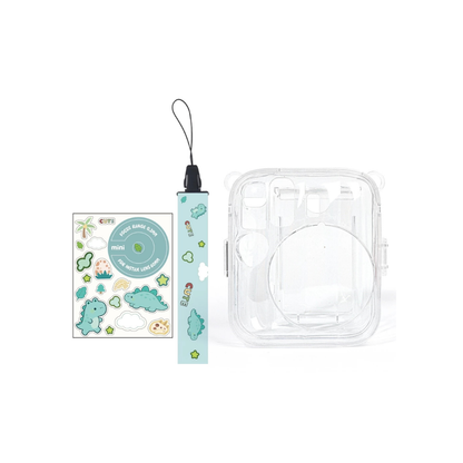 Pikxi Fujifilm Instax Mini 13 Transparent Clear Camera Case w/ Photo Pocket, Strap, & Stickers
