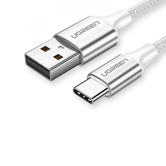 UGREEN 3A 0.25 Meters USB 2.0 to USB C Nylon Braided Fast Charging Data Cable Charger with 480Mbps Transfer Rate for Phone, Tablet, Laptop, Camera, etc. - White | 60129