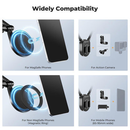 K&F Concept Magnetic Chest Mount / Neck Bracket with 360° / 180° Rotation for Smartphones and GoPro DJI Insta360 Action Cameras - POV Point of View Recording, Hands-Free Vlogging, Video Content Creation | KF31-116 SKU-2288