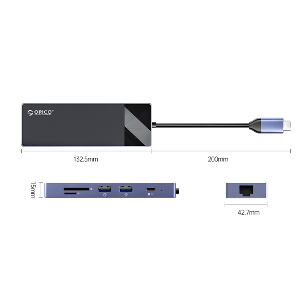 ORICO Type C 10 in 1 Multifunctional Docking Station with USB 3.0 5Gbps USB 2.0 480Mbps Transmission Rate PD 4K HDMI USB A 3.0 USB 3.0 USB A 2.0 RJ45 SD TF 1000Mbps Network Rate for Windows Mac OS Android - Black