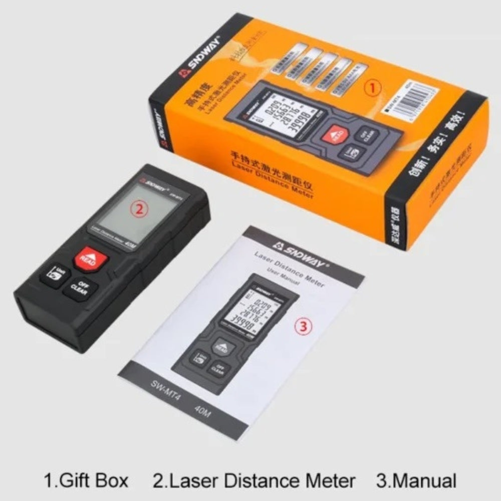 SNDWAY Digital Laser Distance Rangefinder Meter with 40 Meters Measurement Range, Laser Class II, +2mm Accuracy, LCD Backlight Display and Multiple Measurement Unit and Function Options for Industrial & Home Improvements | SW-MT4