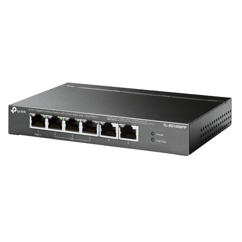 TP-Link TL-SG1006PP 6-Port 10/100/1000 Mbps Gigabit Desktop Switch w/ 3-Port PoE+ and 1-Port PoE++