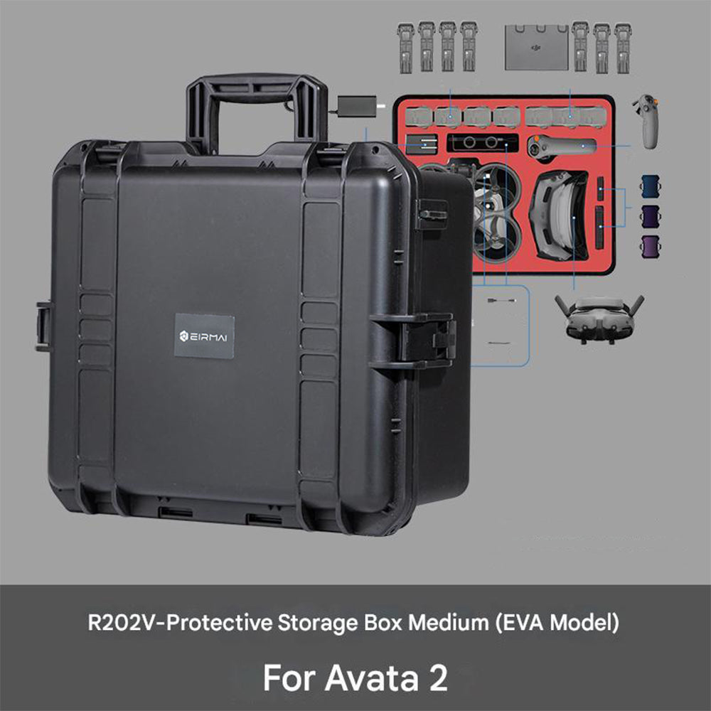 Eirmai R202V Safety Case for DJI Avata 2 Drone & Accessories - Waterproof Shockproof Portable Carrying Storage Box with Heavy-Duty Hard Plastic Shell Casing & Molded EVA Foam Compartment