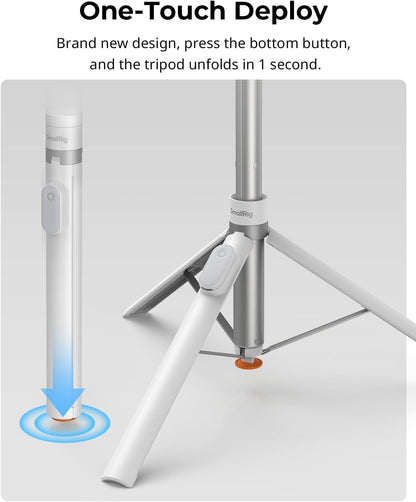SmallRig ST30 One-Touch Quick Deploy Smartphone Selfie Stick Tripod with Rechargeable Bluetooth Remote Control, Spring Loaded Legs & 168cm Max Height for Vlogging & Live Streaming (6-10cm Wide) | 4898 4926 | Mobile Phone Accessories