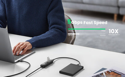 [CLEARANCE] UGREEN 4 Port USB 3.0 Splitter Hub 5V with 5Gbps Transmission Rate for Hard Drive, Flash Drive, Mouse, Keyboard, Webcam, Card Reader, Printer to PC, Desktop Computer, Laptop, PS5/PS4 | 80657