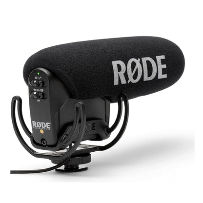 RODE VideoMic Pro Supercardioid Condenser Shotgun Boom Microphone with 3.5mm TRS Output, On-Board Controls, 3-Stage Gain Control and Rycote Lyre Suspension for Cameras and Portable Recorders