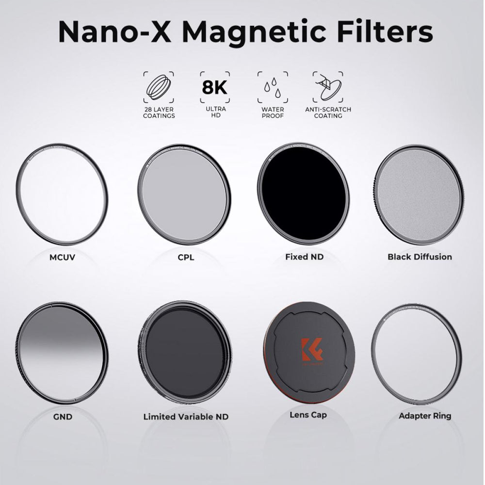 K&F Concept NANO-X MCUV+CPL+ND1000 Ultraviolet, Circular Polarizer, Neutral Density Lens Filters with Magnetic Adapter Ring for Camera Lenses - Multi-Coated Optical Glass, Ultra-Slim Frame, High-Definition, Waterproof & Scratch Resistant