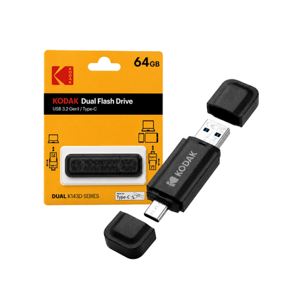 KODAK K143D 32GB 64GB Dual Flash Drive USB 3.2 Gen1 / USB Type-C OTG Port Memory Stick