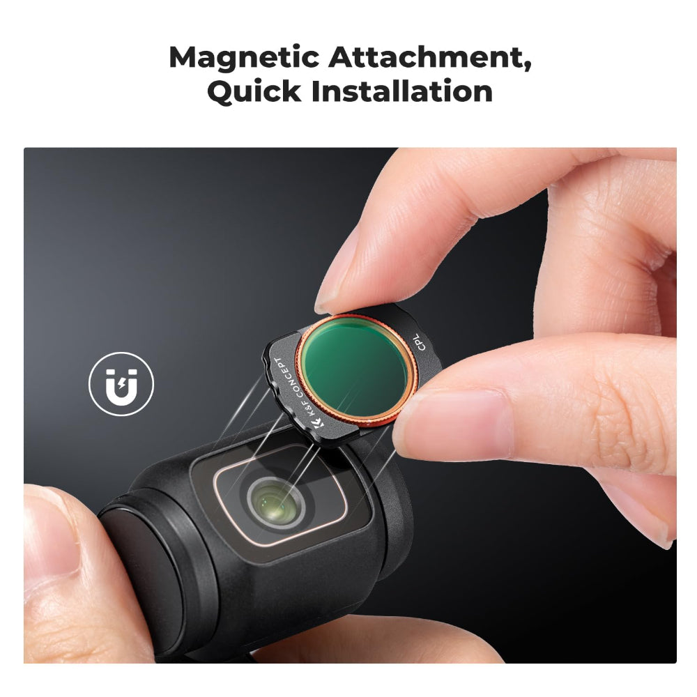 K&F Concept DJI OSMO POCKET 3 NANO-X 16-in-1 Magnetic Effect Lens Filters with Screen Protector - Black Mist 1/4 & 1/8, UV, Anti-Light Pollution, CPL, ND32/PL, ND16/PL, ND8/PL, ND64/PL, ND8/16/32/64/128/256/1000 | Camera Accessories