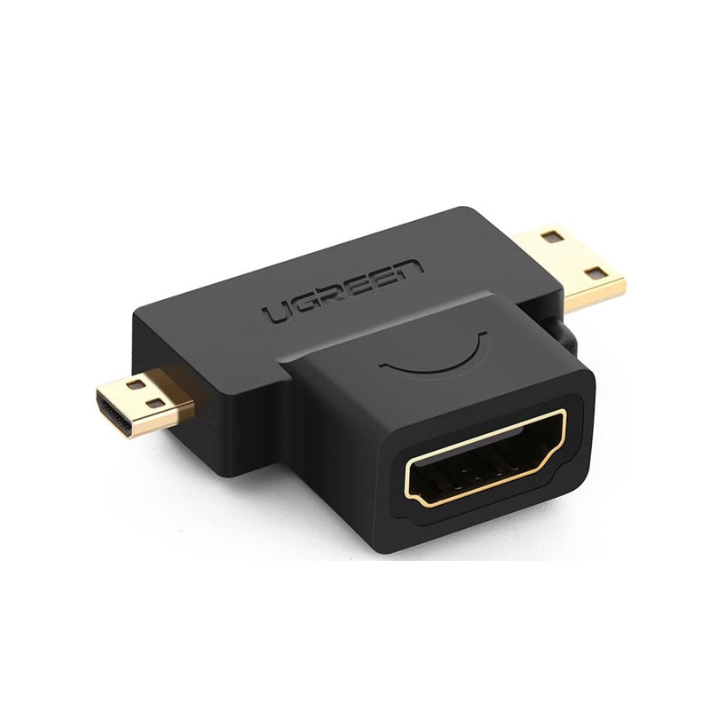 UGREEN 1080p Micro HDMI / Mini HDMI Male to HDMI Female Unidirectional Cable Adapter with Gold-Plated Contacts for HD Cameras, Projectors, and Displays | 20144