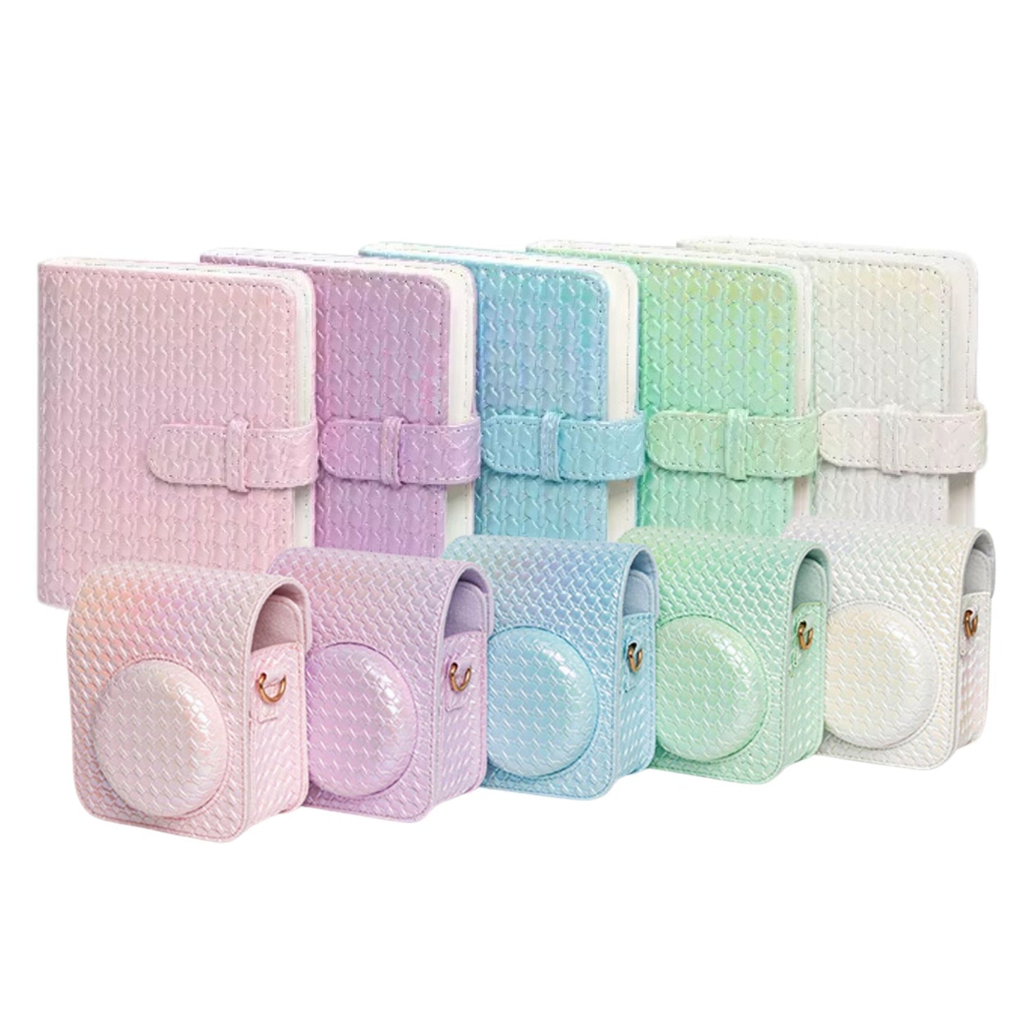 Pikxi Metallic Finish Basket Weave Pattern Photo Album and Case for FUJIFILM Instax Mini 12 Instant Film Camera - Available in Pastel Blue, Blossom Pink, White, Mint Green and Purple Colors