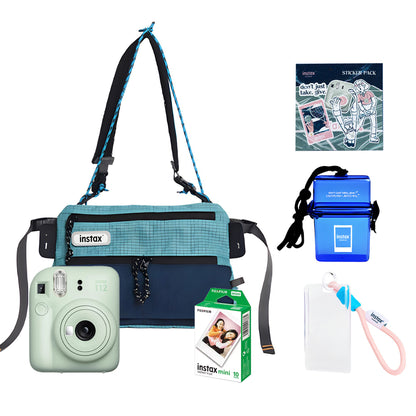 FUJIFILM Instax Mini 12 Instant Camera Club Kit Bundle Pack with Mini Glossy Film 10s, Sling Bag, Waterproof Case, Keychain Photo Holder and Sticker Pack | Blue Green Pink Purple White