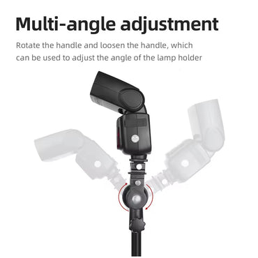 Pxel D-Type Light Stand Mount Bracket with 180° Rotation, Umbrella Reflector Holder, 1/4" Screw & Adjustable Hot Shoe Mount for Camera Flash Speedlite, Studio Lights & Studio Photography Accessories | AA-LS11