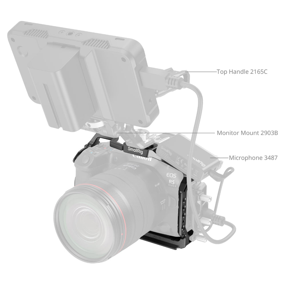 SmallRig Camera Cage Kit for Canon EOS R5 Mark II Aluminum Alloy with Cold Shoe Mount & Arca-Swiss Quick Release Base, 1/4"-20 & 3/8"-16 Threads & 1/4"-20 Screw for Tripods, Gimbal Stabilizers, Handles, Microphones, Lights & Monitor | 4978