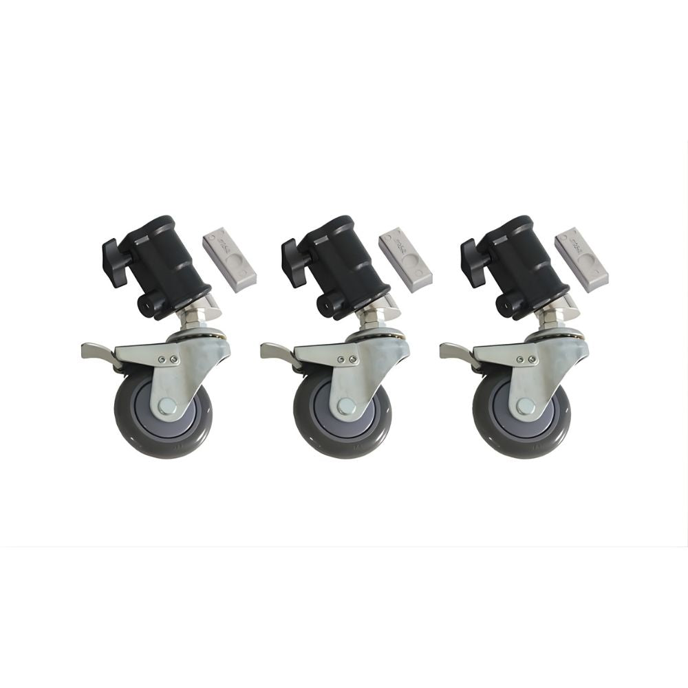 MEKING Locking Caster Wheel Set (3‑Pack) for Light Stand with Clamping Plates