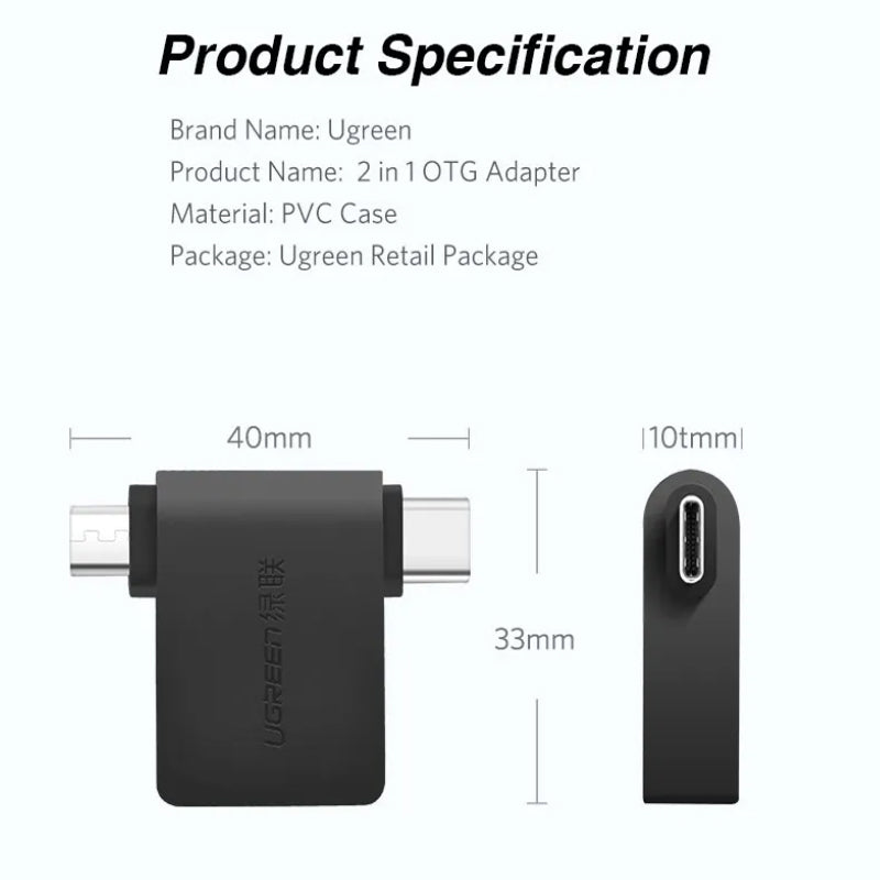 UGREEN 2-in-1 Micro USB + Type C to USB 3.0 A Female Adapter for MacBook, iMac, Mobile Phone, Tablet, Laptop, PC, Desktop Computer, etc. | 30453