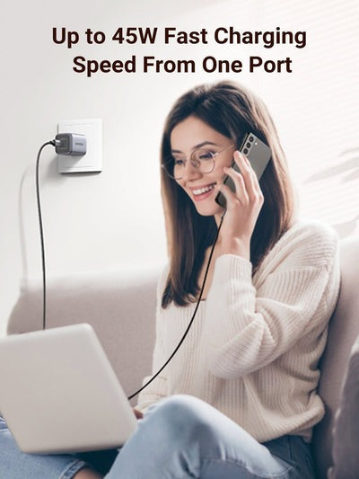UGREEN Nexode 45W Dual Port USB C Mini GaN Fast Charging Wall Adapter Charger for iPhone Pro Max, iPad Air Mini Pro, Huawei, Samsung Galaxy, Google Pixel, Android Smartphone, Tablet, Laptop, etc. (Space Grey, White) | 15331 90572