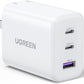 UGREEN Nexode 65W 3-Port USB GaN Fast Charger Wall Power Adapter for iPhone, iPad, MacBook, Samsung Galaxy, Huawei, Oppo, Vivo, Android Phone, Tab, Tablet, Laptop, Camera, etc. | 90495