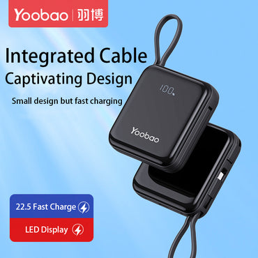 [CLEARANCE] Yoobao LK10 10000mAh 22.5W Fast Charge Digital Display Mini Power Bank with Built-In Type C & Lightning Charging Cable, USB-A & USB-C Port for Phone, Tablet, Camera, iPhone, Android Smartphone, etc. - Black / Purple / Blue | Powerbank