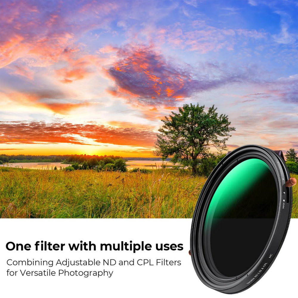 K&F Concept ND & PL Filter (1-5 Stops) 2-In-1 Neutral Density + Circular Polarizer Nano-D Optical Glass Lens Filter with Waterproof & Scratchproof Protective Coating and Putter Frame for DSLRs and Mirrorless Cameras (Available in Sizes)