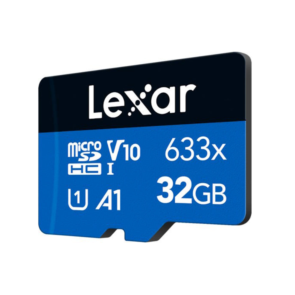 Lexar Professional 32GB High Performance 633x Blue Series MicroSDHC UHS-I U1 A1 V10 Class 10 MicroSD Card with Full HD and 3D Video Support, 100MB/s Read, 10MB/s Write Speeds for Photography and Videography