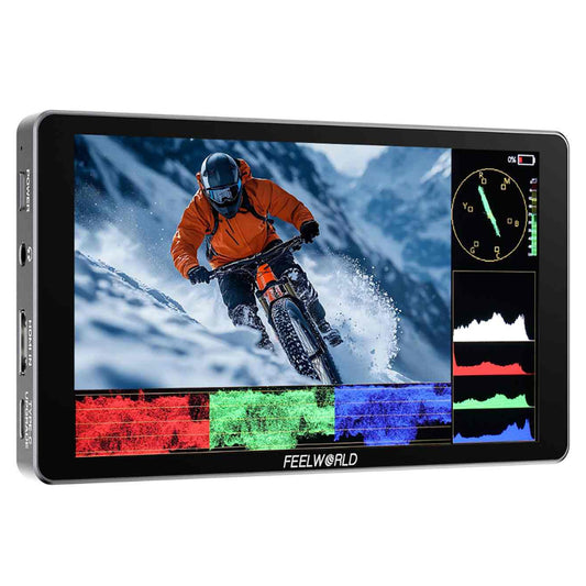 FEELWORLD P6XL 7" IPS On Camera LCD Touchscreen Video Monitor with 4K HDMI Input / Output, HDR, 1200 Nits High Brightness, Custom Load 3D LUTs, 3000mAh Built-in Rechargeable Battery for Videography