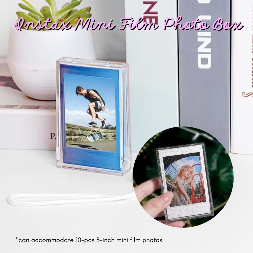 Pikxi Ice Cream Cute Transparent and Clear Glitter Photo Mini Storage Box with 10 Sheets Capacity for Fujifilm Instax Mini Film