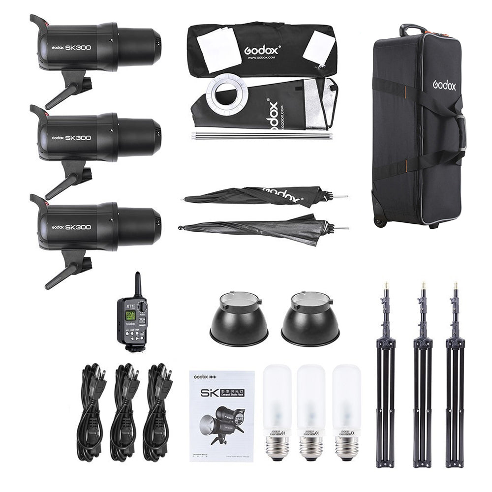 Godox SK300II-D SK300II-E Daylight 300W 3-Kit 2-Kit 2.4G Strobe Flash Kits with Bowens S Front Accessory Mount, 5600K CCT Range, Anti-Preflash Function for Professiol Photography and Studio Lighting Equipment