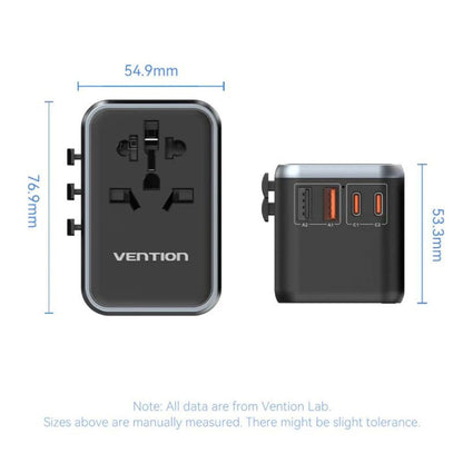 Vention 65W / 120W Multi-Port Universal Travel Adapter with GaN Fast Charging USB PD Ports, US/AU/UK/EU Male and Female Plugs for Smartphones, Tablet, Laptop etc.