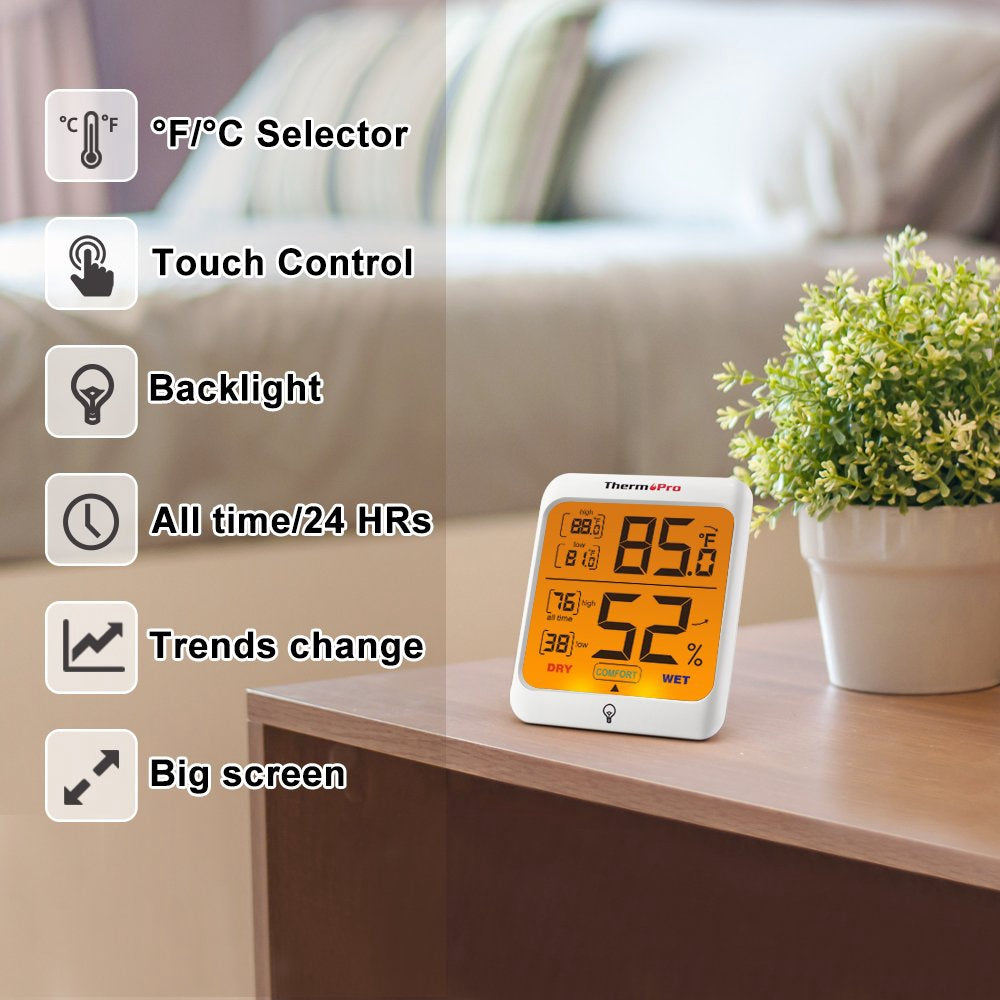 ThermoPro TP-53 Hygrometer Humidity Gauge Indicator Digital Indoor Thermometer Room Temperature and Humidity Monitor with Touch Backlight