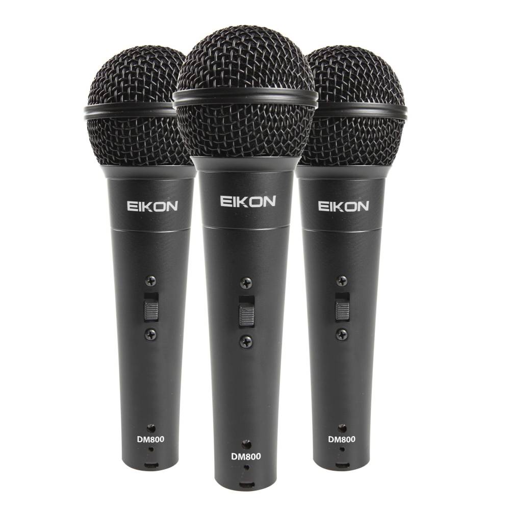 Eikon DM800 3pcs Handheld Cardioid Vocal Dynamic Microphone with 3-Pin XLR Wired Connection, and Included Microphone Holders and ABS Carrying Storage Case for Live Performances and Broadcasts | DM800KIT