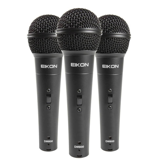 Eikon DM800 3pcs Handheld Cardioid Vocal Dynamic Microphone with 3-Pin XLR Wired Connection, and Included Microphone Holders and ABS Carrying Storage Case for Live Performances and Broadcasts | DM800KIT