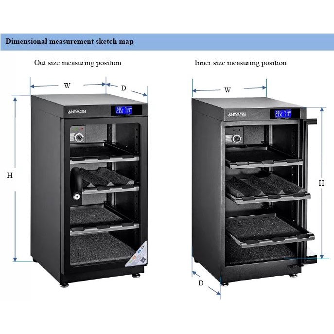 Andbon AD-100C Horizontal Dry Cabinet Box 100L Liters Digital Display with Manual Humidity Controller