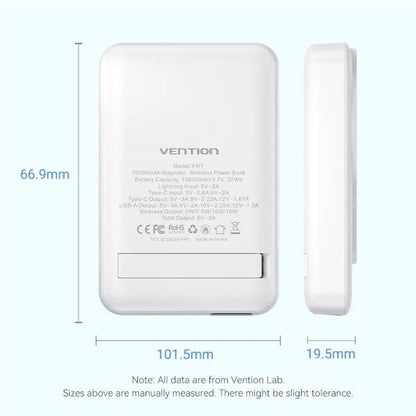 Vention 10000mAh 22.5W/PD20W Magnetic Wireless Power Bank with Smart LED Digital Display, 2-Port Output, Stand Function for iPhone, iPad, Airpods, Android Smartphone, Tablet, Camera - Black, White