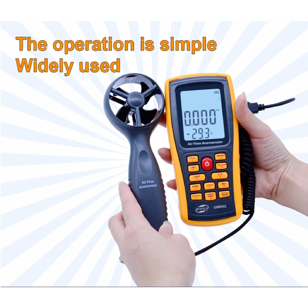 Benetech GM8902 Benetech Digital Anemometer Wind Speed Meter Air Flow Tester Measuring 0~45m/s with USB Handheld Anemometer Thermometer