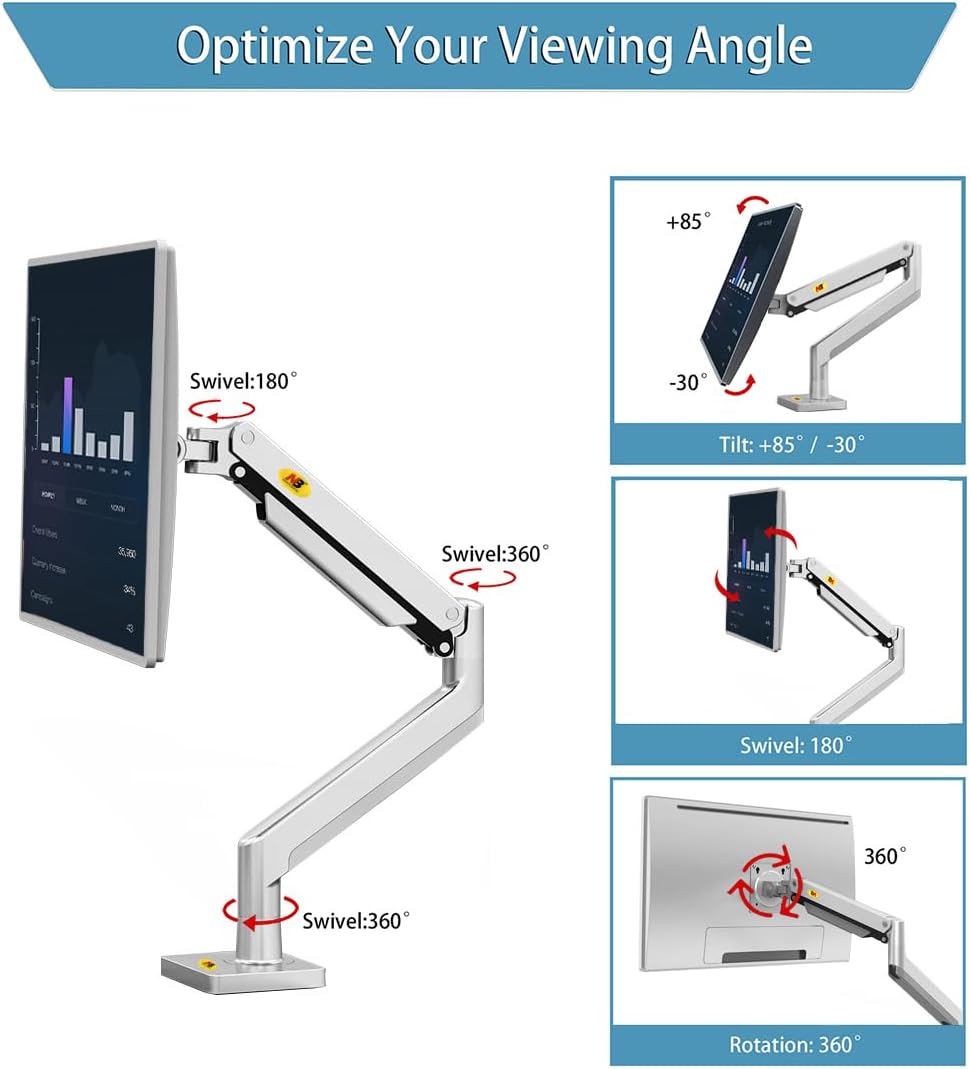 NB North Bayou G40 22"- 40" with 15Kg Max Payload Heavy Duty VESA Monitor Desk Mount Stand and Gas Strut Full Motion Swivel Arm  for LCD LED TV Television