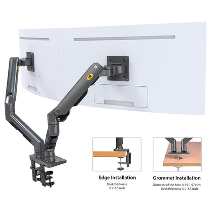 North Bayou NB G35 22-32 inch Full Swivel Dual Gas Strut Arm Monitor Desk Stand with Desktop Pedestal Mount, Universal LCD, LED Flat Screen Smart TV, PC Monitor Mounting Bracket