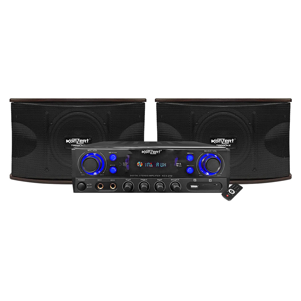 Konzert TodoOke KCS-212 1800W 6" 2-Way Woofer Micro Component Karaoke Speaker System (SET) with 2 Channel Output, Bluetooth, FM Radio Tuner and RCA, Mic Inputs and Remote Control