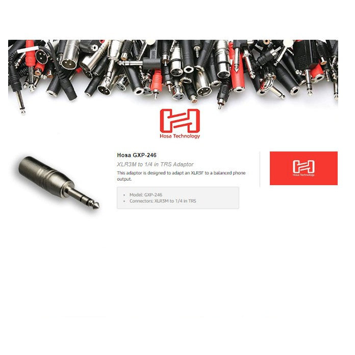 Hosa Technology GXP-246 Stereo Male 1/4" Phone to Male 3-Pin XLR Adapter