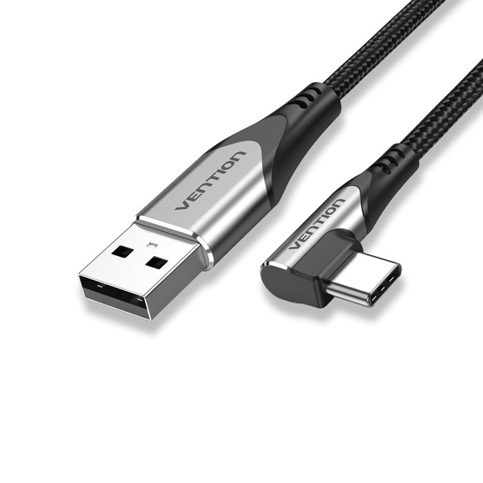 Vention Right Angle Type-C Male to USB 2.0-A Male Nickel Plated Braided 3A Fast Charging Cable with 480Mbps Transfer Speed for Smartphones | COEH